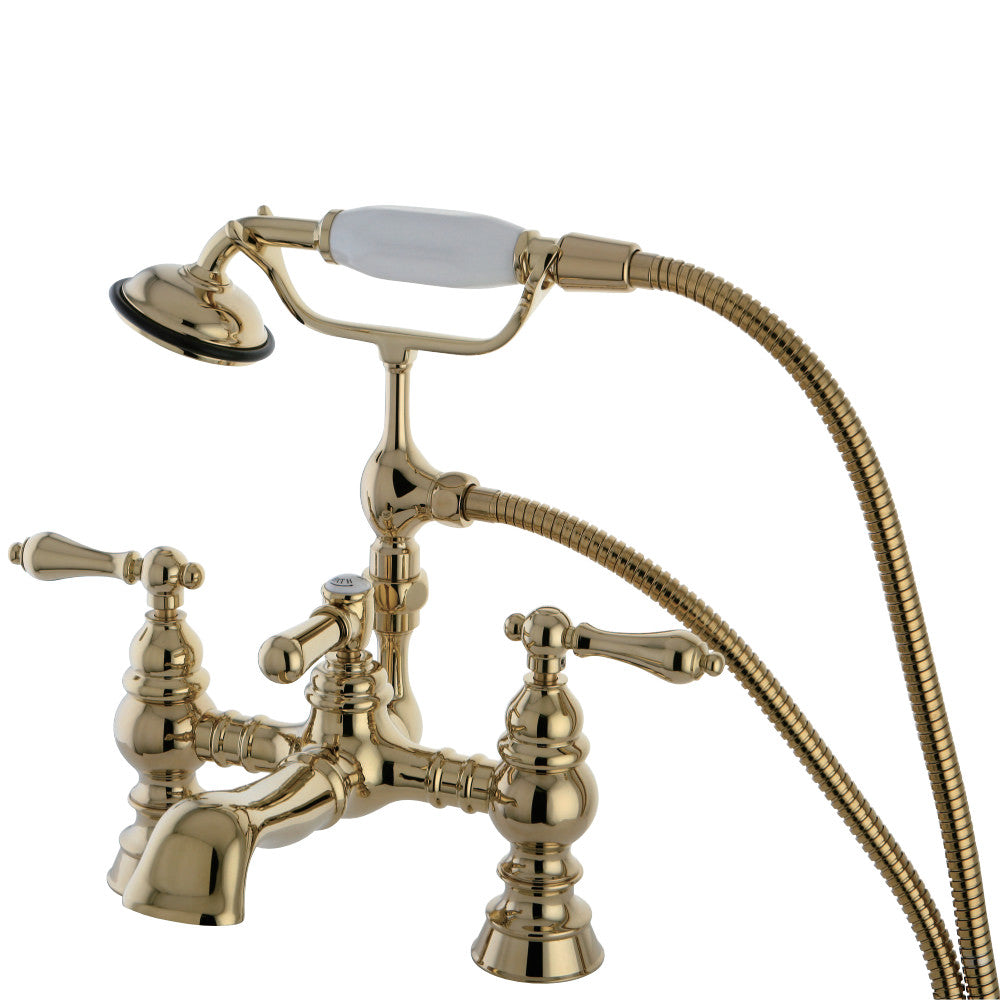 Kingston Brass CC1161T2 Heritage Deck Mount Tub Faucet with Hand Shower, Polished Brass - BNGBath