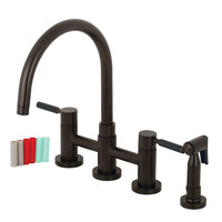 Thumbnail for Kingston Brass KS8275DKLBS Concord Two-Handle Bridge Kitchen Faucet with Brass Side Sprayer, Oil Rubbed Bronze - BNGBath