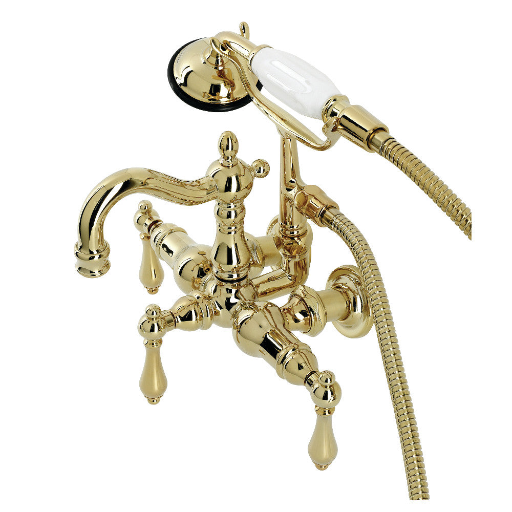 Kingston Brass CA1007T2 Heritage 3-3/8" Tub Wall Mount Clawfoot Tub Faucet with Hand Shower, Polished Brass - BNGBath