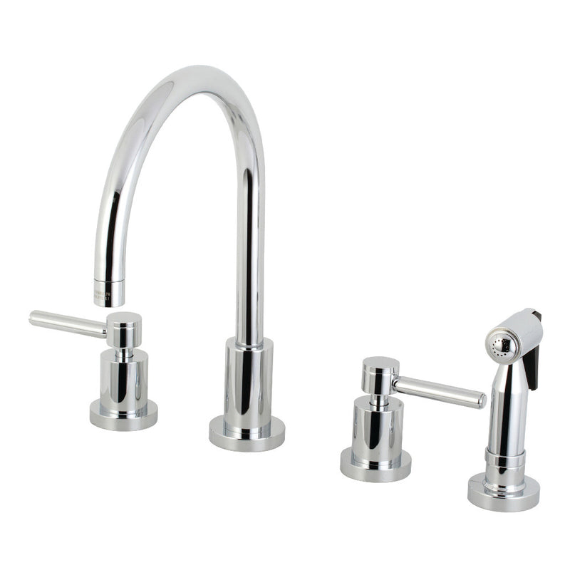 Kingston Brass KS8721DLBS Concord 8-Inch Widespread Kitchen Faucet with Brass Sprayer, Polished Chrome - BNGBath