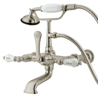 Thumbnail for Kingston Brass CC545T8 Vintage 7-Inch Wall Mount Tub Faucet with Hand Shower, Brushed Nickel - BNGBath