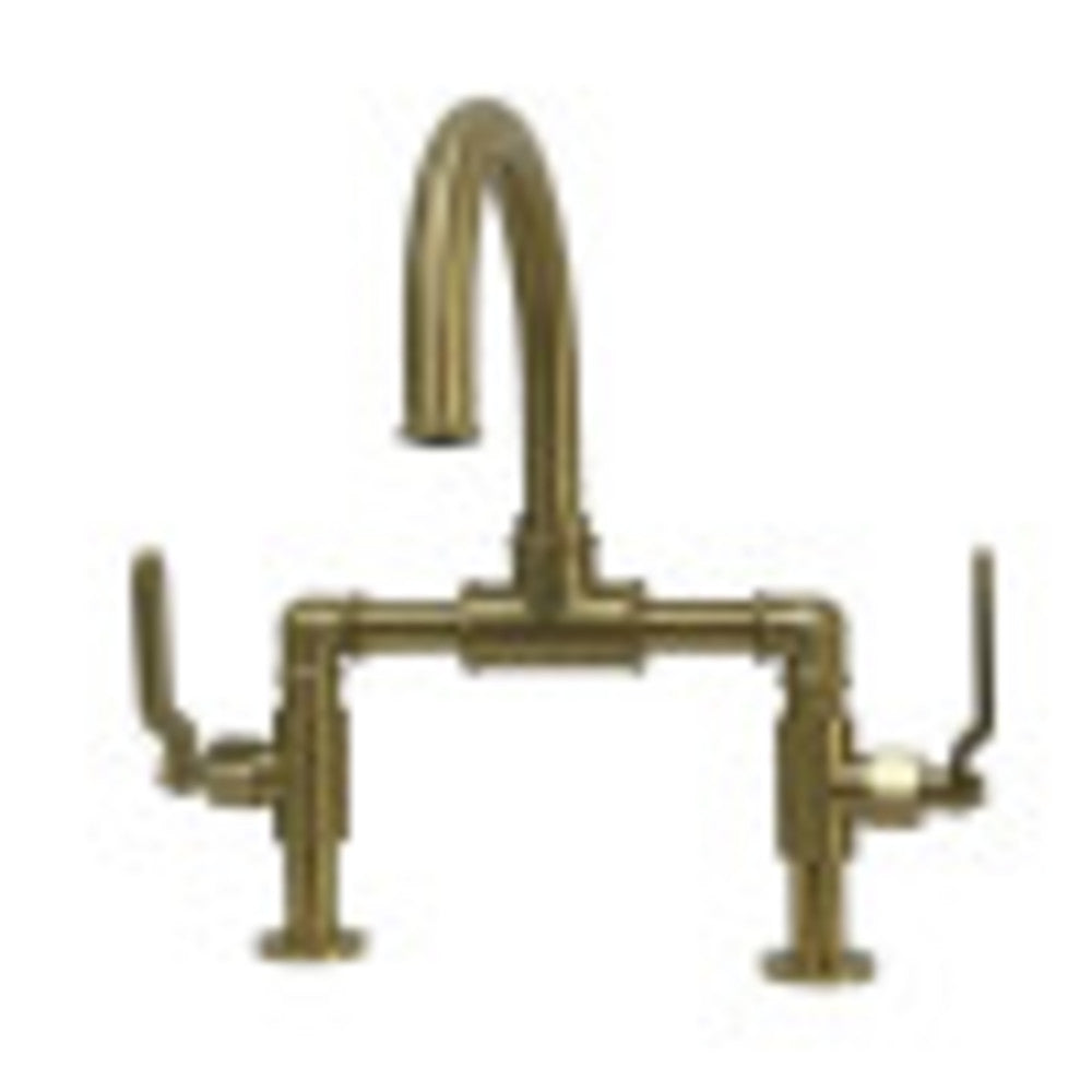 Kingston Brass KS2177KL Whitaker Industrial Style Bridge Bathroom Faucet with Pop-Up Drain, Brushed Brass - BNGBath