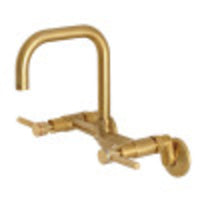 Thumbnail for Kingston Brass Concord 8-Inch Adjustable Center Wall Mount Kitchen Faucet, Brushed Brass - BNGBath