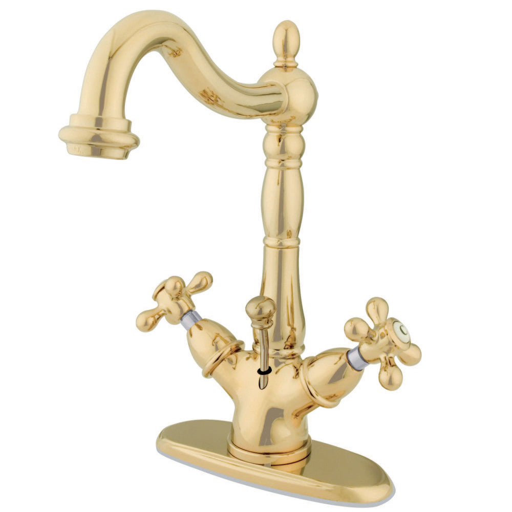 Kingston Brass KS1432AX Heritage Two-Handle Bathroom Faucet with Brass Pop-Up and Cover Plate, Polished Brass - BNGBath