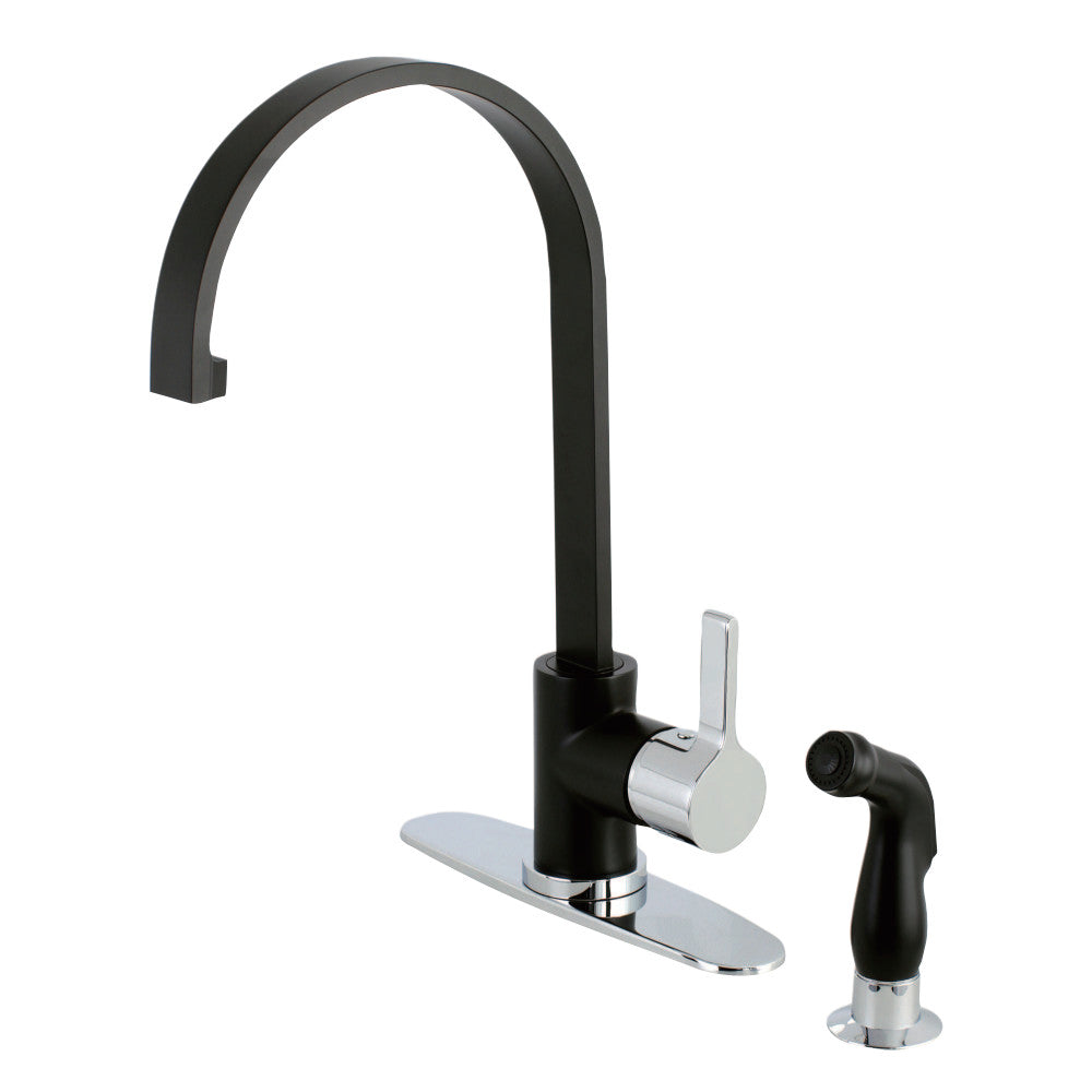 Gourmetier LS8717CTLSP Continental Single-Handle Kitchen Faucet with Side Sprayer, Matte Black/Polished Chrome - BNGBath