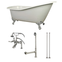Thumbnail for Aqua Eden KCT7D653129C8 62-Inch Cast Iron Single Slipper Clawfoot Tub Combo with Faucet and Supply Lines, White/Brushed Nickel - BNGBath