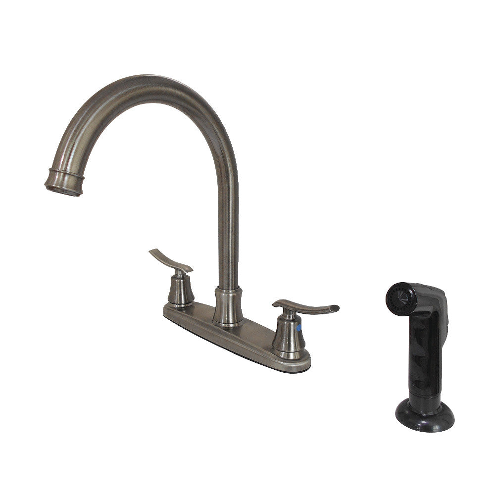 Kingston Brass FB7794JLSP 8-Inch Centerset Kitchen Faucet with Sprayer, Black Stainless - BNGBath