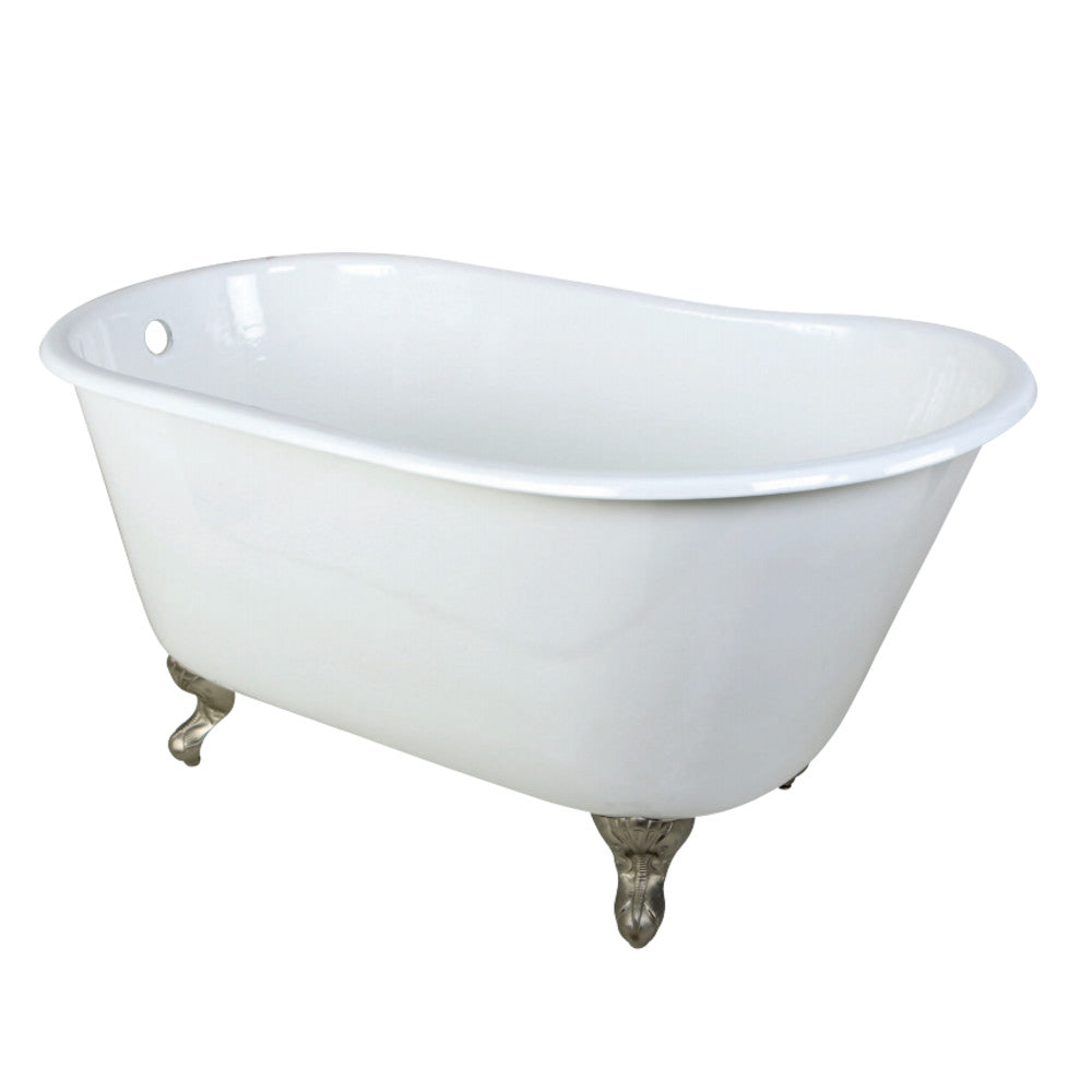 Aqua Eden VCTND5328NT8 53-Inch Cast Iron Single Slipper Clawfoot Tub (No Faucet Drillings), White/Brushed Nickel - BNGBath