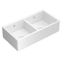 Thumbnail for Shaws Shaws 35 Inch Shaker Double Bowl Apron Front Fireclay Kitchen Sink - BNGBath