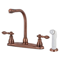 Thumbnail for Kingston Brass KB716ACL American Classic Centerset Kitchen Faucet with Side Sprayer, Antique Copper - BNGBath