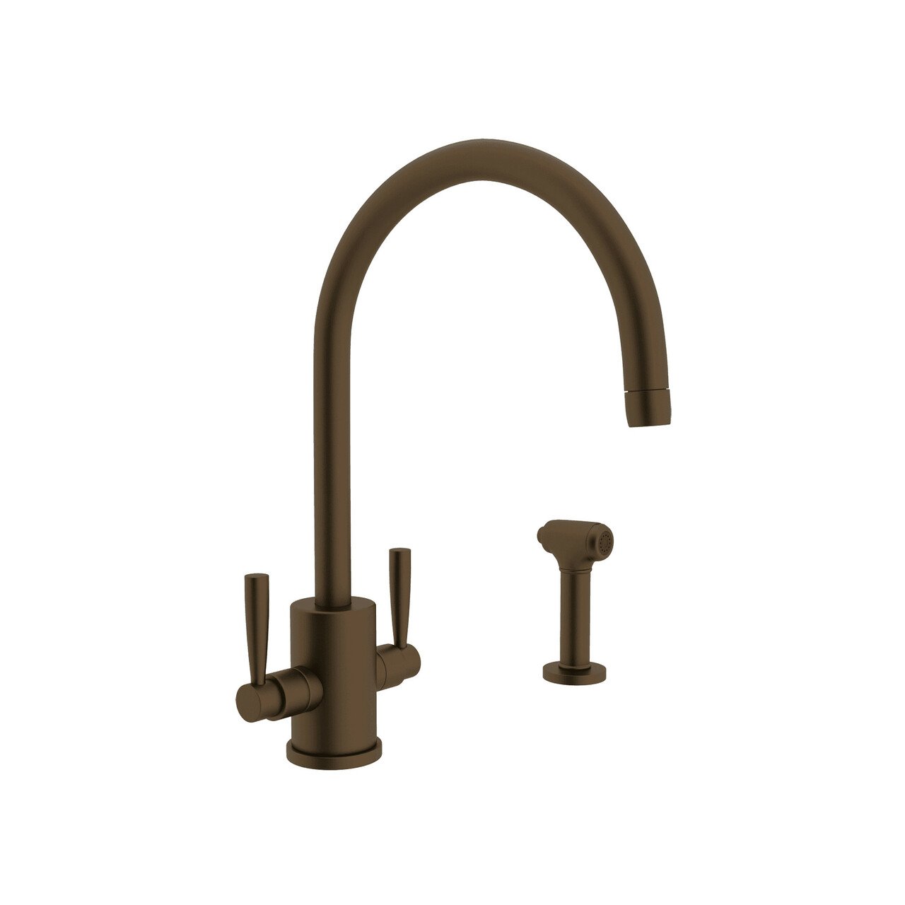 Perrin & Rowe Holborn Single Hole C Spout Kitchen Faucet with Round Body and Sidespray - BNGBath