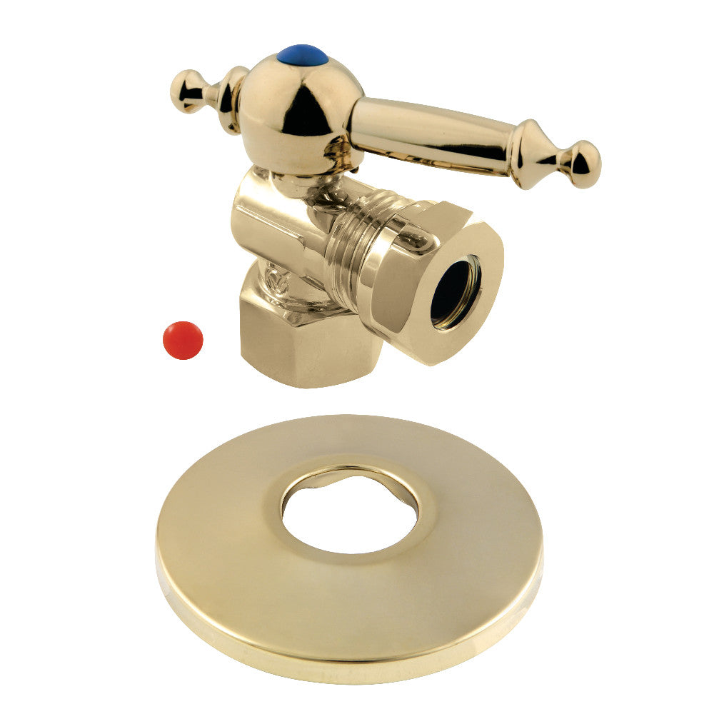 Kingston Brass CC44102TLK 1/2-Inch FIP X 1/2-Inch or 7/16-Inch O.D. Slip Joint Quarter-Turn Angle Stop Valve with Flange, Polished Brass - BNGBath