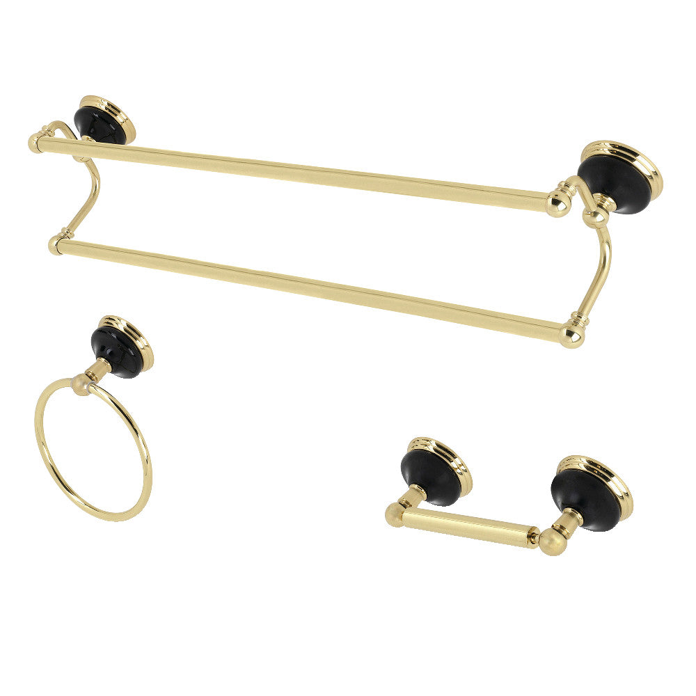 Kingston Brass BAK911348PB Water Onyx 3-Piece Bathroom Accessory Set, Polished Brass - BNGBath