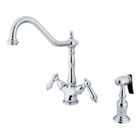Thumbnail for Kingston Brass KS1231ALBS Heritage Deck Mount Kitchen Faucet With Brass Sprayer, Polished Chrome - BNGBath
