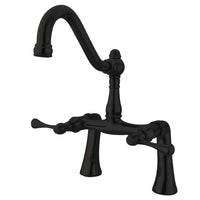 Thumbnail for Kingston Brass KS3235BL Restoration 7-Inch Center Deck Mount Clawfoot Tub Faucet, Oil Rubbed Bronze - BNGBath