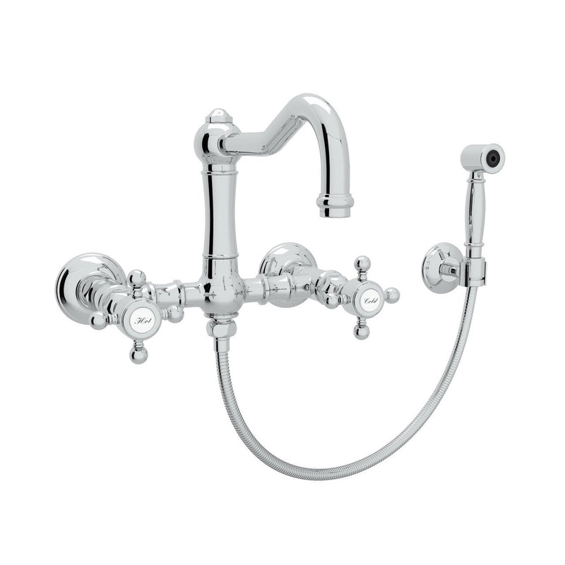 ROHL Acqui Wall Mount Column Spout Bridge Kitchen Faucet with Sidespray - BNGBath