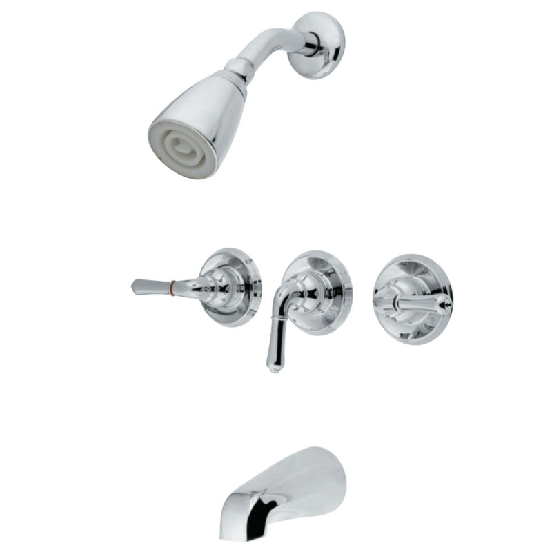 Kingston Brass GKB231 Water Saving Magellan 3-Handle Tub and Shower Faucet with Water Savings Showerhead, Polished Chrome - BNGBath