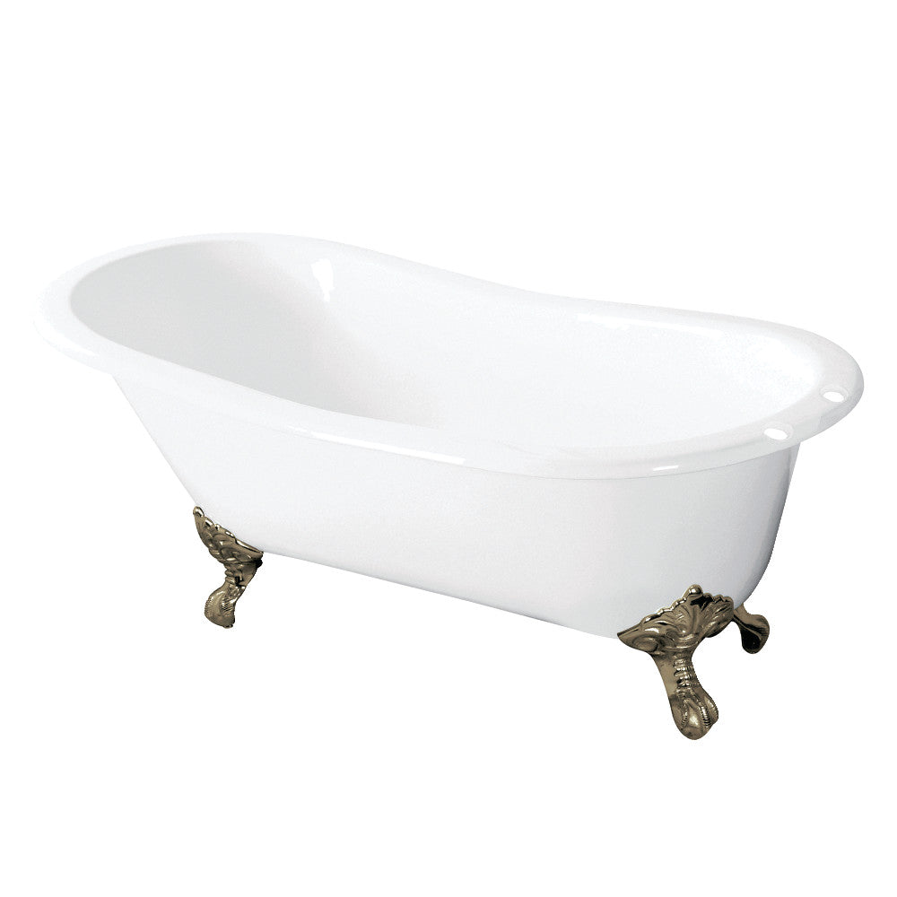 Aqua Eden VCT7D5431B8 54-Inch Cast Iron Slipper Clawfoot Tub with 7-Inch Faucet Drillings, White/Brushed Nickel - BNGBath