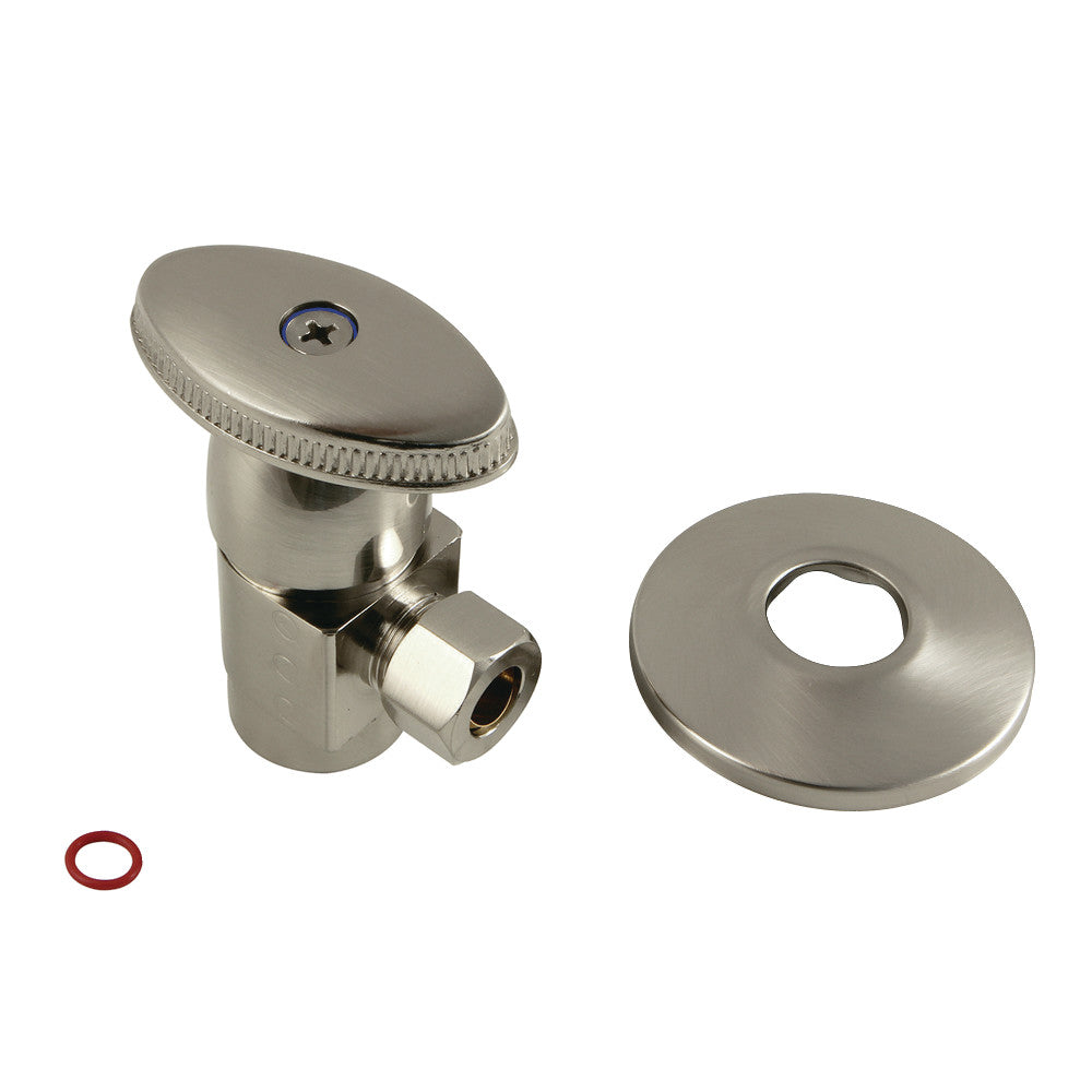 Kingston Brass CD43308VAK 1/2"IPS x 3/8"O.D. Anti-Seize Deluxe Quarter-Turn Ceramic Hardisc Cartridge Angle Stop with Flange, Brushed Nickel - BNGBath