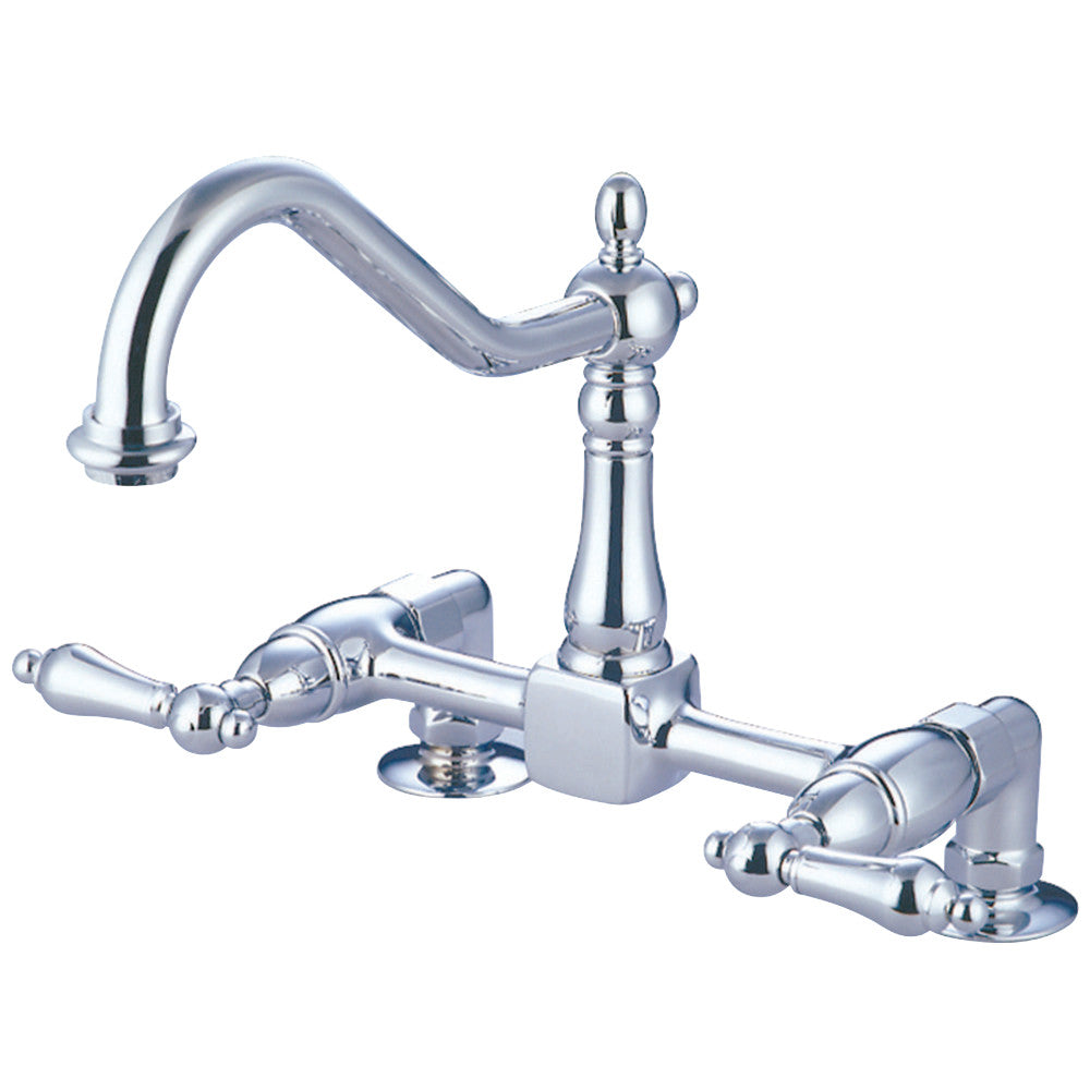 Kingston Brass KS1141AL Heritage Two-Handle Bridge Kitchen Faucet, Polished Chrome - BNGBath