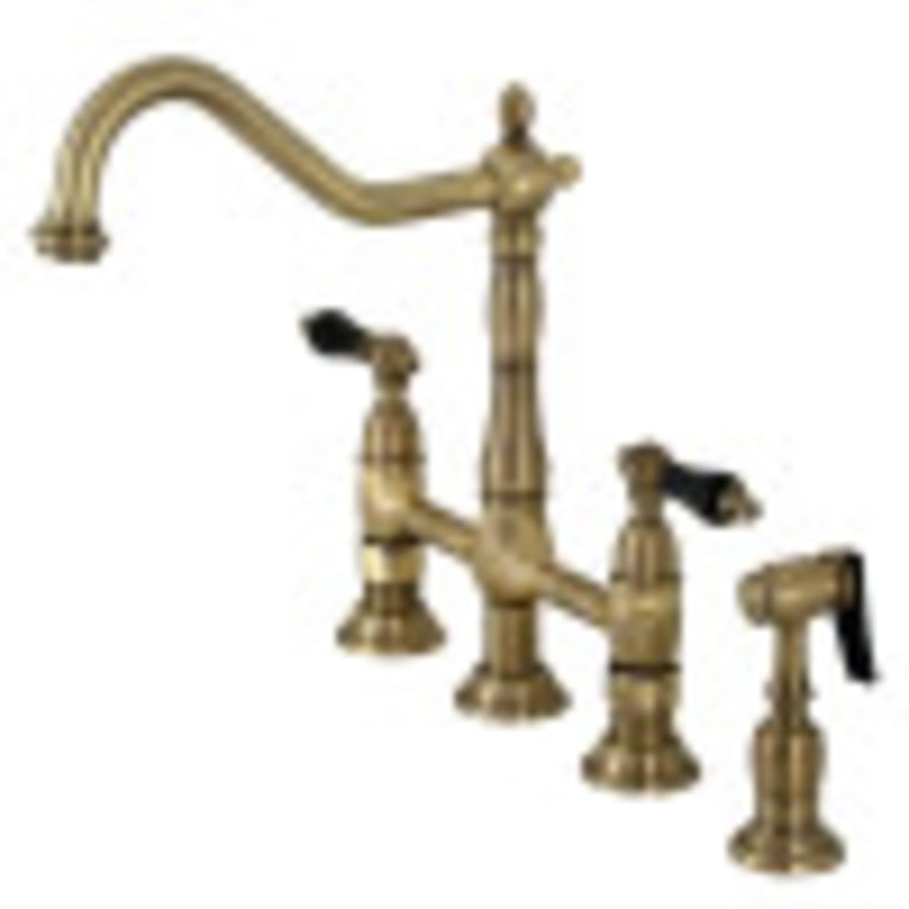 Kingston Brass KS1273PKLBS Duchess Bridge Kitchen Faucet with Brass Sprayer, Antique Brass - BNGBath