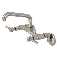 Thumbnail for Kingston Brass KS823SN Concord Two-Handle Wall-Mount Kitchen Faucet, Brushed Nickel - BNGBath