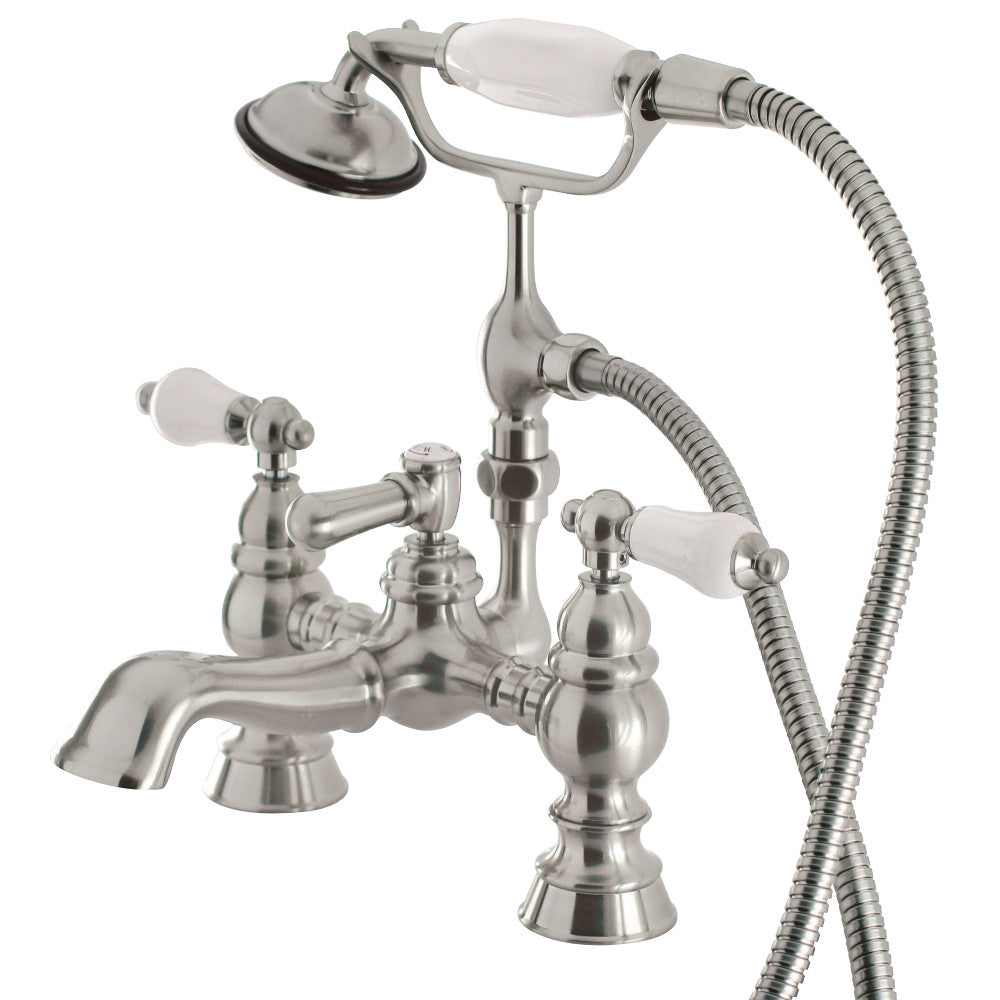 Kingston Brass CC1156T8 Vintage 7-Inch Deck Mount Tub Faucet with Hand Shower, Brushed Nickel - BNGBath