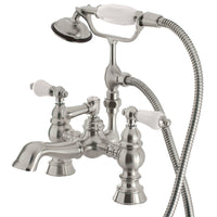 Thumbnail for Kingston Brass CC1156T8 Vintage 7-Inch Deck Mount Tub Faucet with Hand Shower, Brushed Nickel - BNGBath