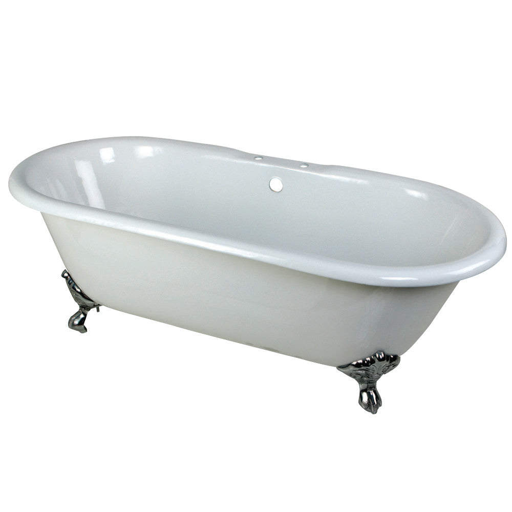 Aqua Eden VCT7D663013NB1 66-Inch Cast Iron Double Ended Clawfoot Tub with 7-Inch Faucet Drillings, White/Polished Chrome - BNGBath