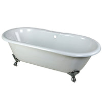 Thumbnail for Aqua Eden VCT7D663013NB1 66-Inch Cast Iron Double Ended Clawfoot Tub with 7-Inch Faucet Drillings, White/Polished Chrome - BNGBath