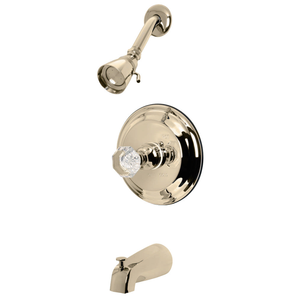 Kingston Brass KB2632WCL Celebrity Tub and Shower Faucet with Single Crystal Octagonal Knob Handle, Polished Brass - BNGBath