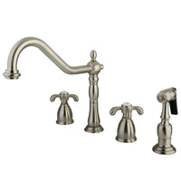 Thumbnail for Kingston Brass KB1798TXBS Widespread Kitchen Faucet with Brass Sprayer, Brushed Nickel - BNGBath