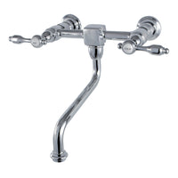 Thumbnail for Kingston Brass KS1211TAL Tudor Wall Mount Bathroom Faucet, Polished Chrome - BNGBath