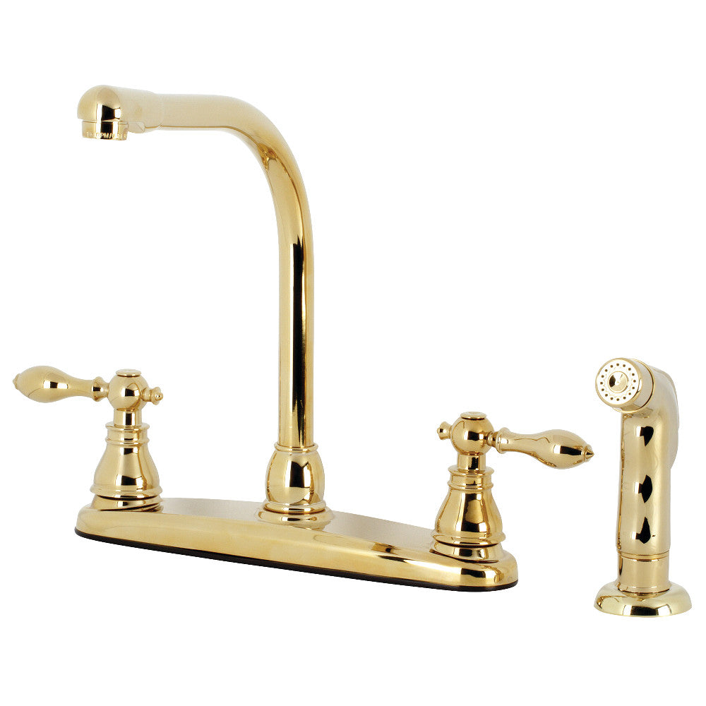 Kingston Brass KB712ACLSP American Classic Centerset Kitchen Faucet with Side Sprayer, Polished Brass - BNGBath