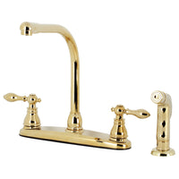 Thumbnail for Kingston Brass KB712ACLSP American Classic Centerset Kitchen Faucet with Side Sprayer, Polished Brass - BNGBath