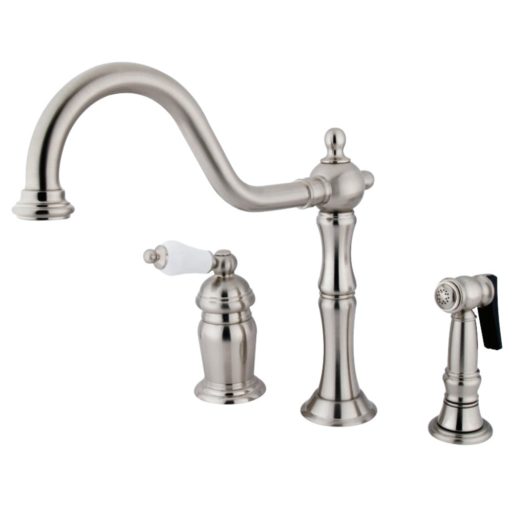Kingston Brass KS1818PLBS Widespread Kitchen Faucet, Brushed Nickel - BNGBath