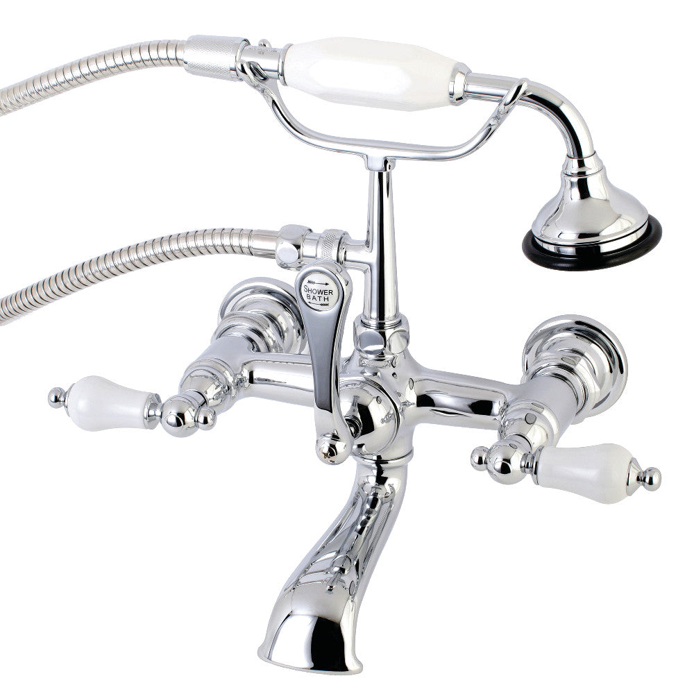 Kingston Brass AE554T1 Aqua Vintage 7-Inch Wall Mount Tub Faucet with Hand Shower, Polished Chrome - BNGBath