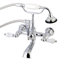 Thumbnail for Kingston Brass AE554T1 Aqua Vintage 7-Inch Wall Mount Tub Faucet with Hand Shower, Polished Chrome - BNGBath
