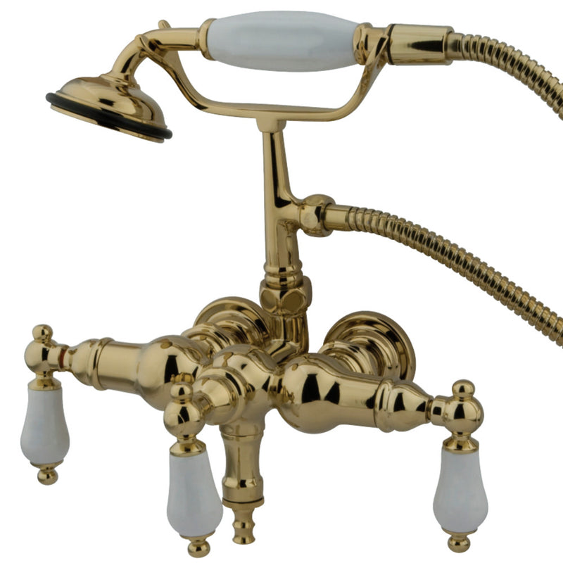 Kingston Brass CC23T2 Vintage 3-3/8-Inch Wall Mount Tub Faucet with Hand Shower, Polished Brass - BNGBath