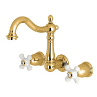 Thumbnail for Kingston Brass KS1252PX 8-Inch Center Wall Mount Bathroom Faucet, Polished Brass - BNGBath