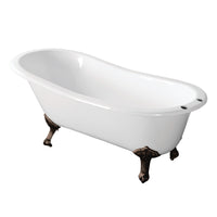Thumbnail for Aqua Eden VCT7D673122ZB5 67-Inch Cast Iron Single Slipper Clawfoot Tub with 7-Inch Faucet Drillings, White/Oil Rubbed Bronze - BNGBath
