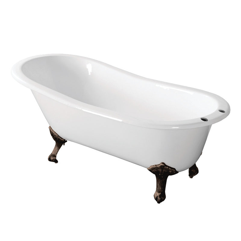 Aqua Eden VCT7D673122ZB5 67-Inch Cast Iron Single Slipper Clawfoot Tub with 7-Inch Faucet Drillings, White/Oil Rubbed Bronze - BNGBath