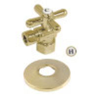 Thumbnail for Kingston Brass CC43102XK 1/2-Inch FIP X 3/8-Inch OD Comp Quarter-Turn Angle Stop Valve with Flange, Polished Brass - BNGBath