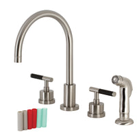 Thumbnail for Kingston Brass KS8728CKL Kaiser Widespread Kitchen Faucet with Plastic Sprayer, Brushed Nickel - BNGBath