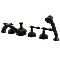 Thumbnail for Kingston Brass KS33355AL Restoration Roman Tub Faucet with Hand Shower, Oil Rubbed Bronze - BNGBath