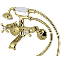 Thumbnail for Kingston Brass KS266PB Kingston Wall Mount Clawfoot Tub Faucet with Hand Shower, Polished Brass - BNGBath