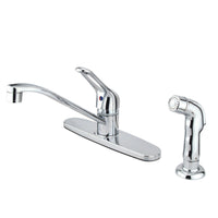 Thumbnail for Kingston Brass FB562SP Wyndham Single Handle 8-Inch Centerset Kitchen Faucet with Sprayer, Polished Chrome - BNGBath