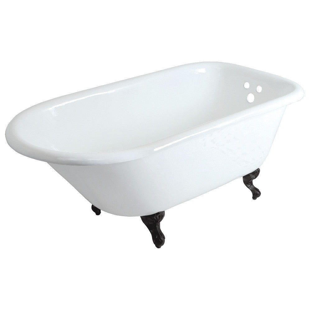 Aqua Eden VCT3D603019NT0 60-Inch Cast Iron Roll Top Clawfoot Tub with 3-3/8 Inch Wall Drillings, White/Matte Black - BNGBath