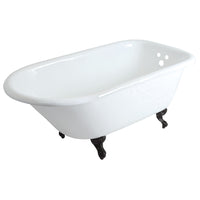 Thumbnail for Aqua Eden VCT3D603019NT0 60-Inch Cast Iron Roll Top Clawfoot Tub with 3-3/8 Inch Wall Drillings, White/Matte Black - BNGBath