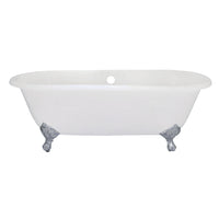 Thumbnail for Aqua Eden VCTND663013NB1 66-Inch Cast Iron Double Ended Clawfoot Tub (No Faucet Drillings), White/Polished Chrome - BNGBath